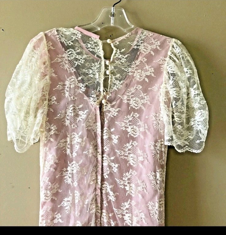 Lace Pink Mermaid Dress Theatre Play Event Vtg Victorian Style 1890s-1900s