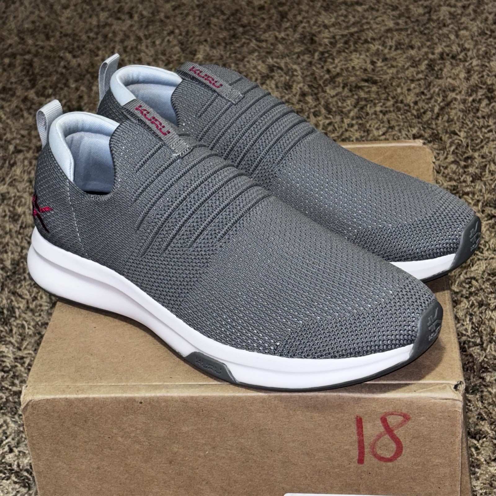 KURU Atom Slip On Shoes Cloud Gray Cardinal Red Men’s Size 8.5 Comfort