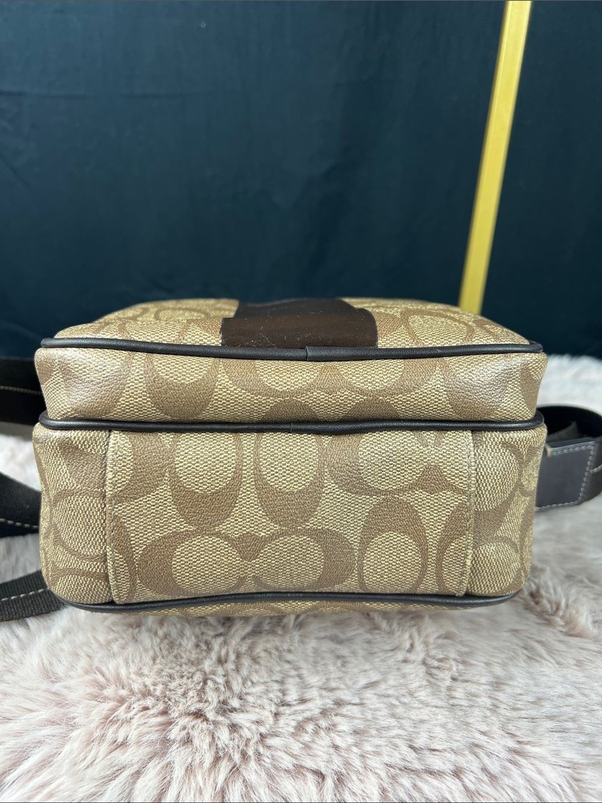 Coach Heritage Stripe Flight Bag F70589 Signature Canvas Crossbody Brown Khaki E