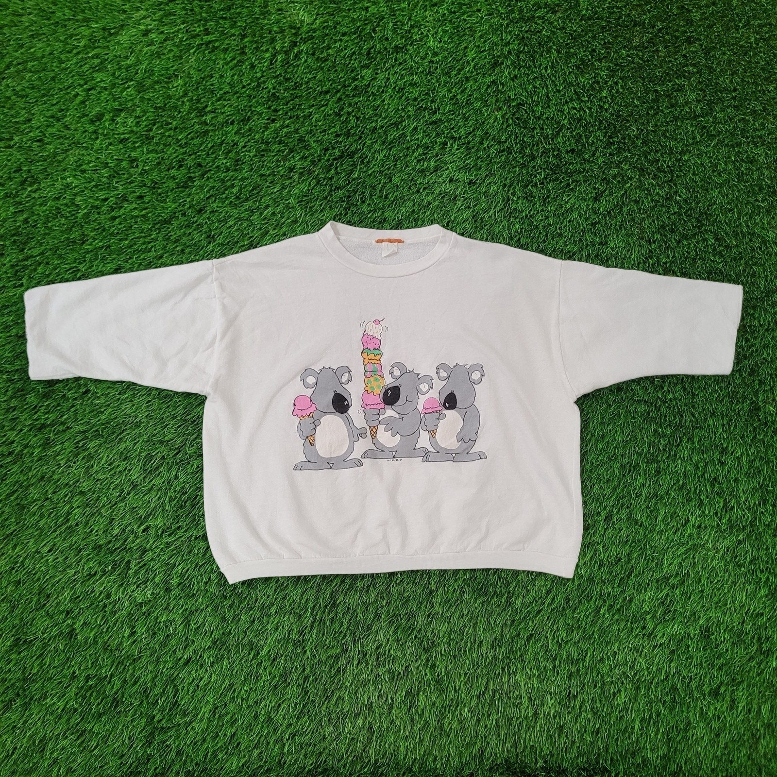 Vintage 80s Koala Bear Cropped Sweatshirt Womens XL 23×19 White