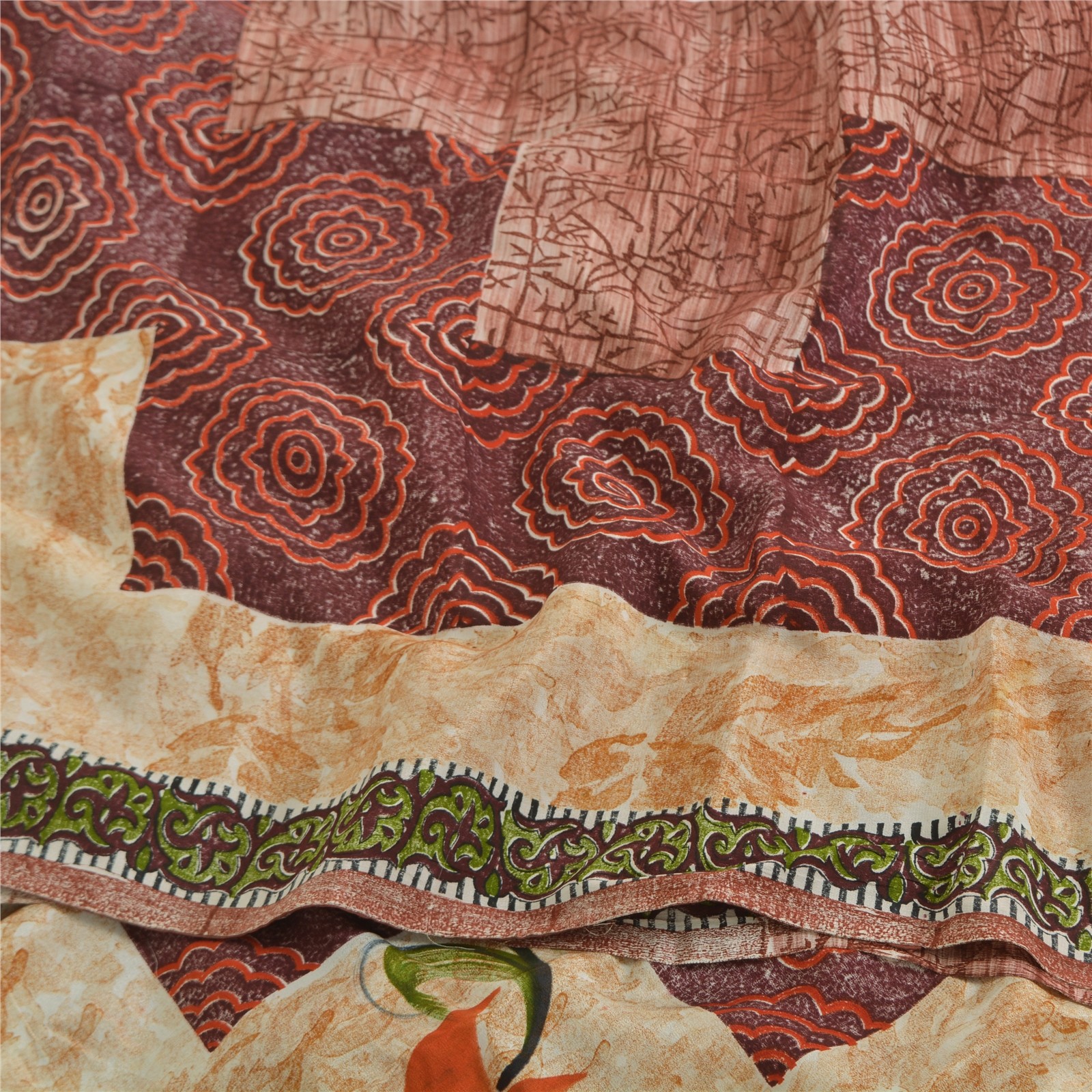 Sanskriti Vintage Saree Multicolor Pure Crepe Abstract Printed Sari 5+Yd Fabric