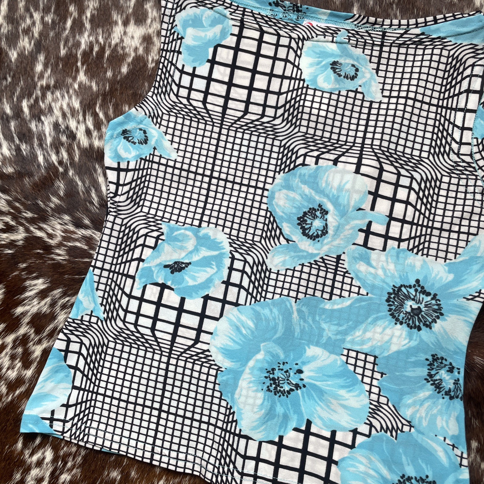 Morgan De Toi Mesh Top Y2K Sheer sleeveless Abstract flower Print Size T1 8/10