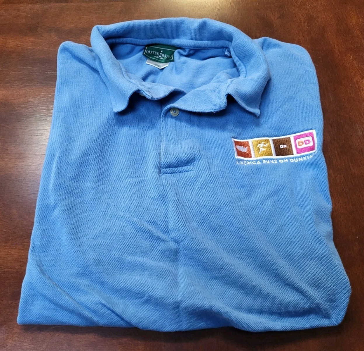 DUNKIN’ DONUTS Manager Blue Polo Shirt Short Sleeve LARGE 100% Cotton RUNS