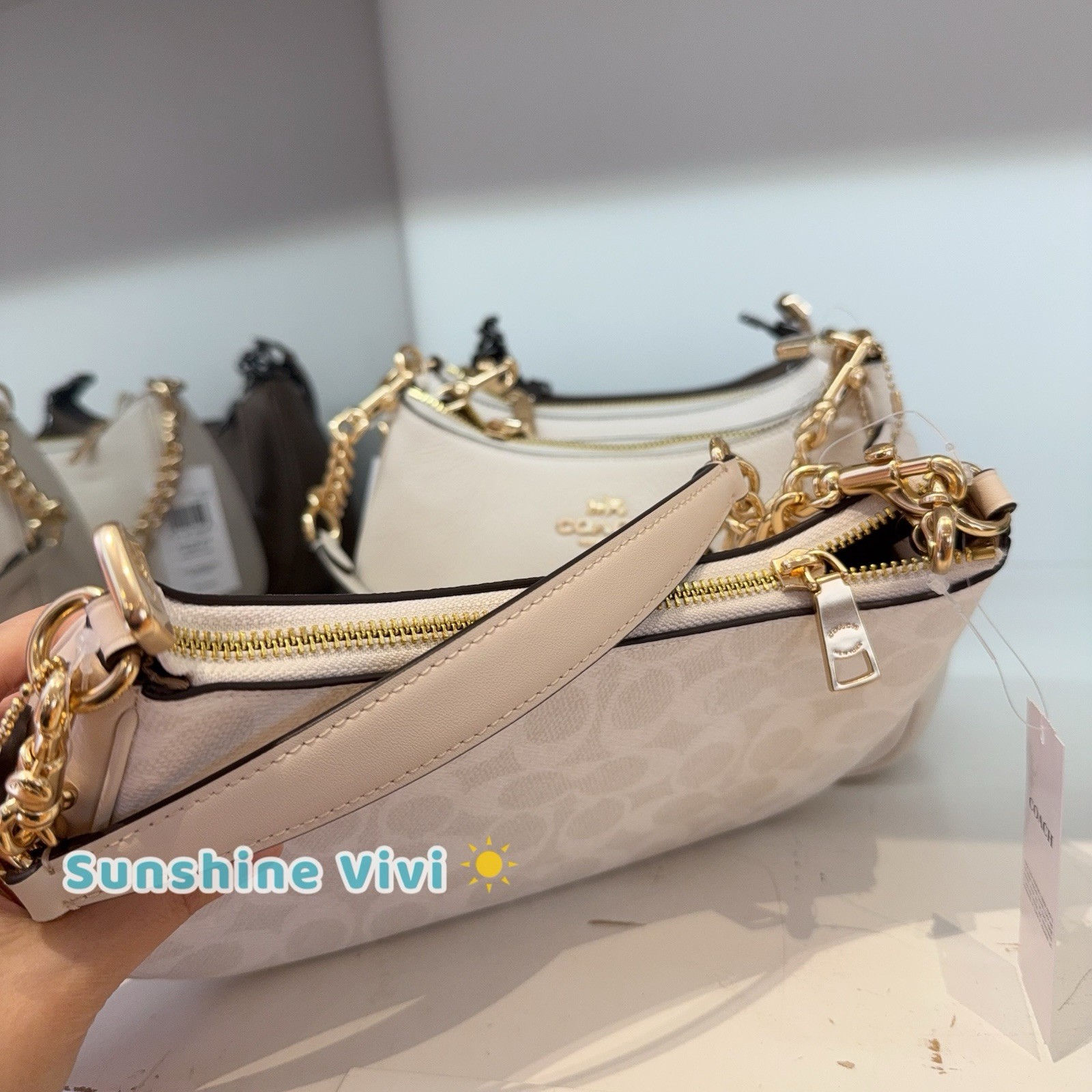 NWT Coach Teri Shoulder Bag In Signature Canvas CV933 Gold/White/Chalk