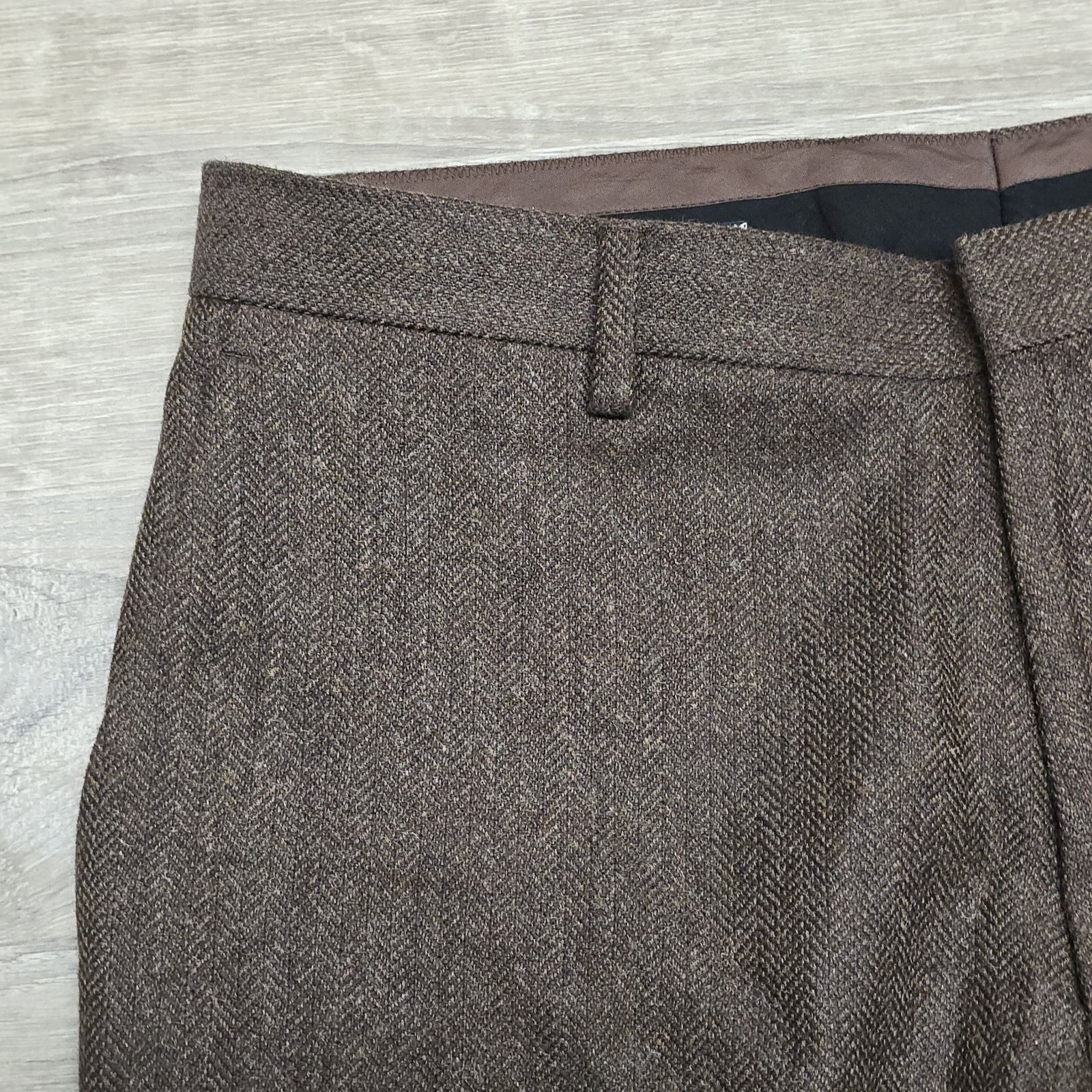 J.Crew x Moon Kenmare Tweed Pants 36×32 Brown Herringbone Worsted Wool Trouser