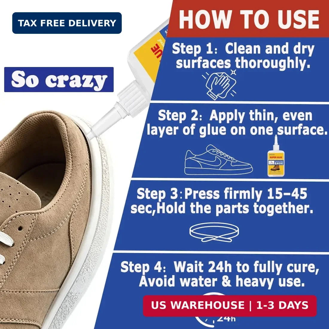 30G Shoe Glue for Sole Repair – Heavy Duty Super Adhesive for Boots, Sneakers, L