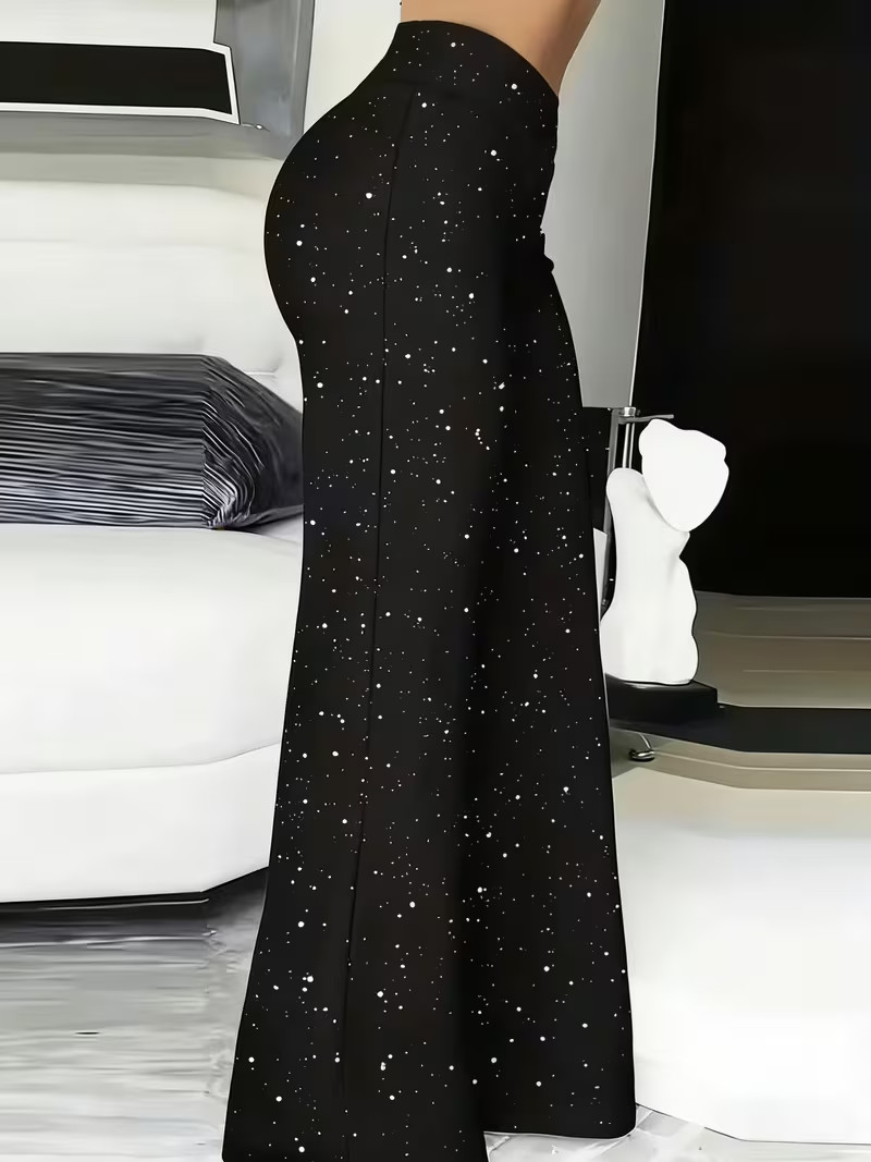 Sparkling Black Sequin Starry Sky Flare Pants