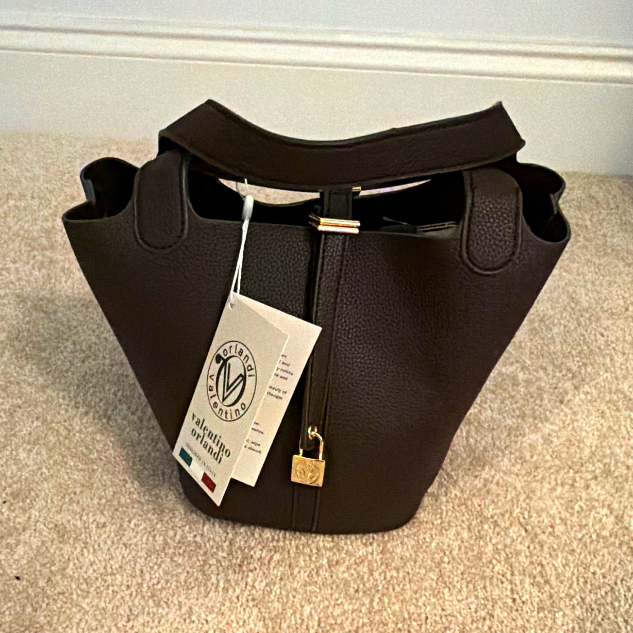 Valentina Orlando Women’s Medium Brown Top Handle Tote, Buckle, Studs Charm