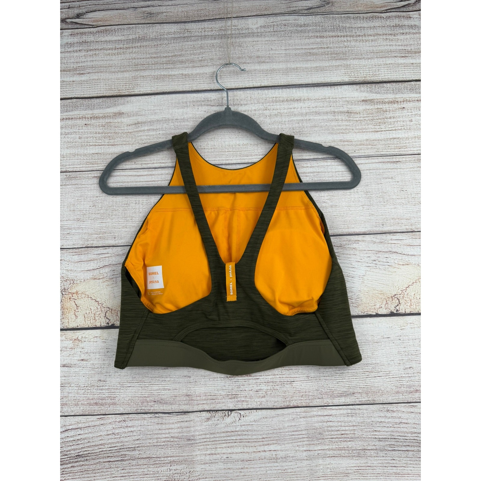 prAna x Sorel Wandering Soul Bralette Womens Large Green Orange High Neck