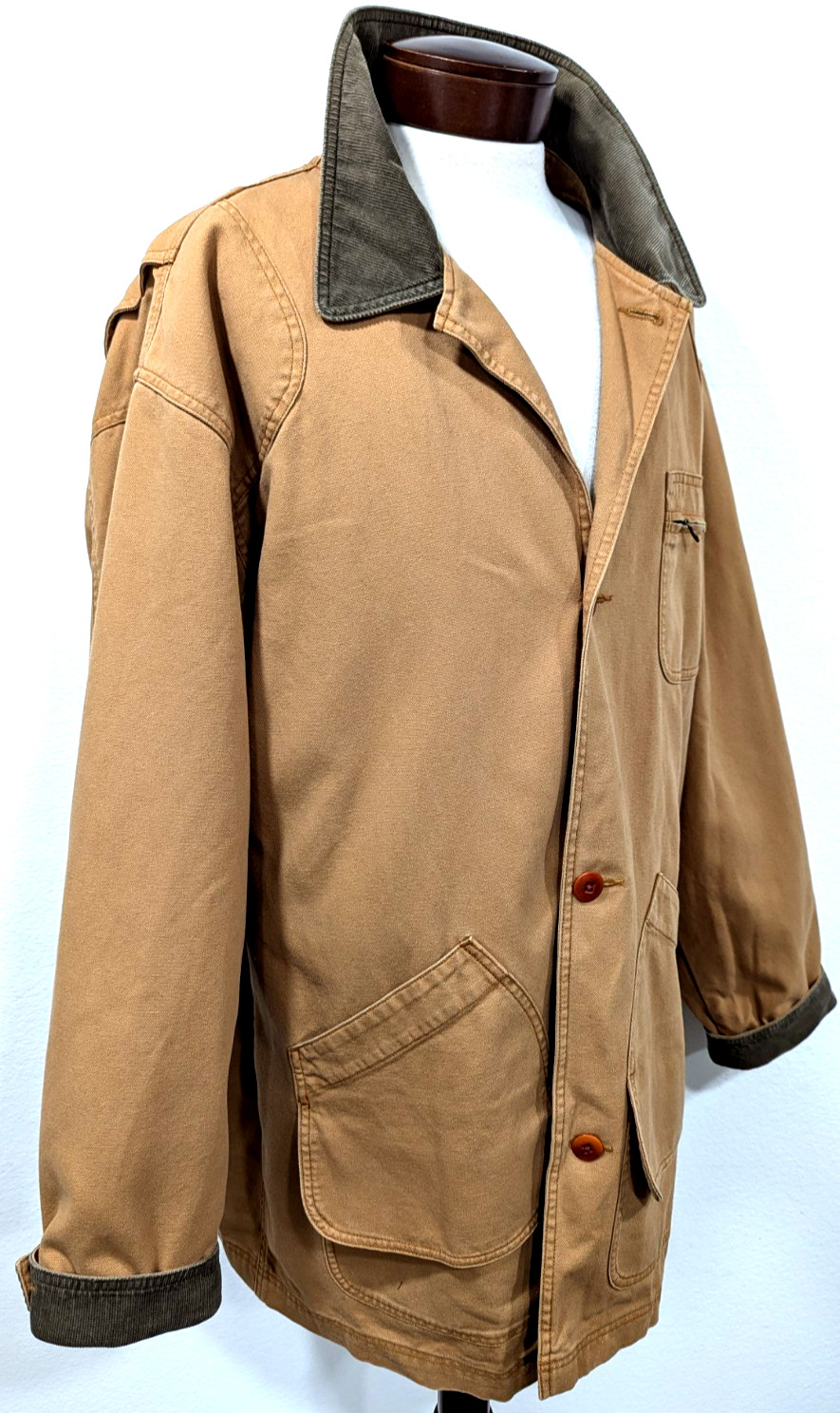 Vtg LL BEAN Barn Chore Coat Tan Canvas Red Plaid Wool Lining Men’s XXL TALL EUC*
