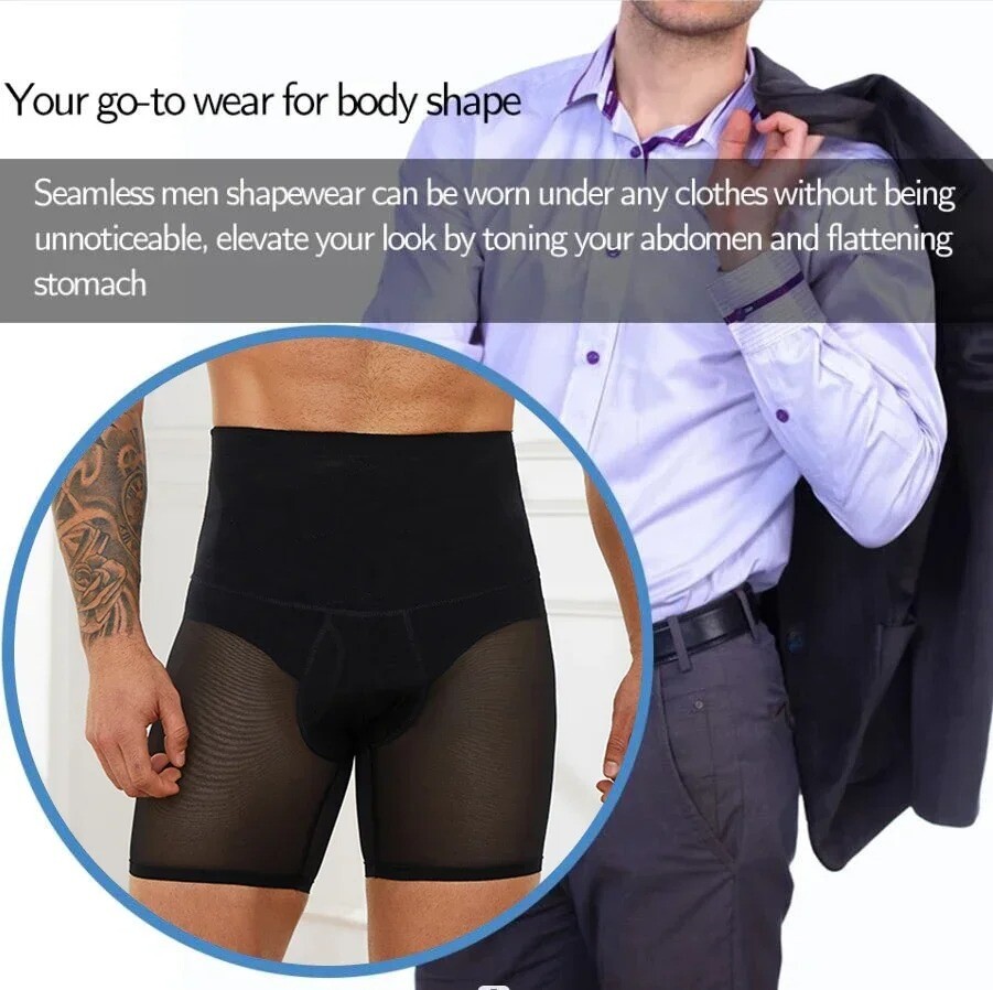 Men Tummy Control Shorts High Waist Slimming Body Shaper Seamless Boxer Briefs