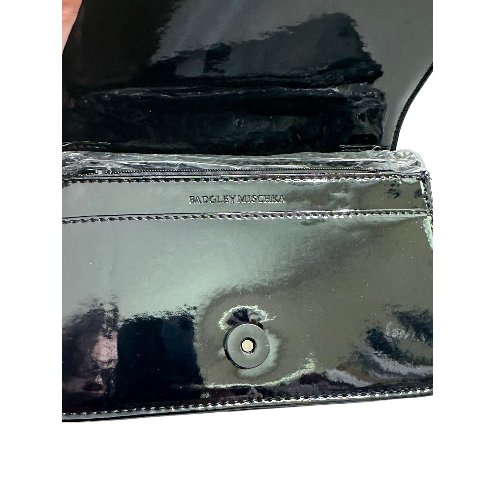 Badgley Mischka black silver glitter small crossbody clutch