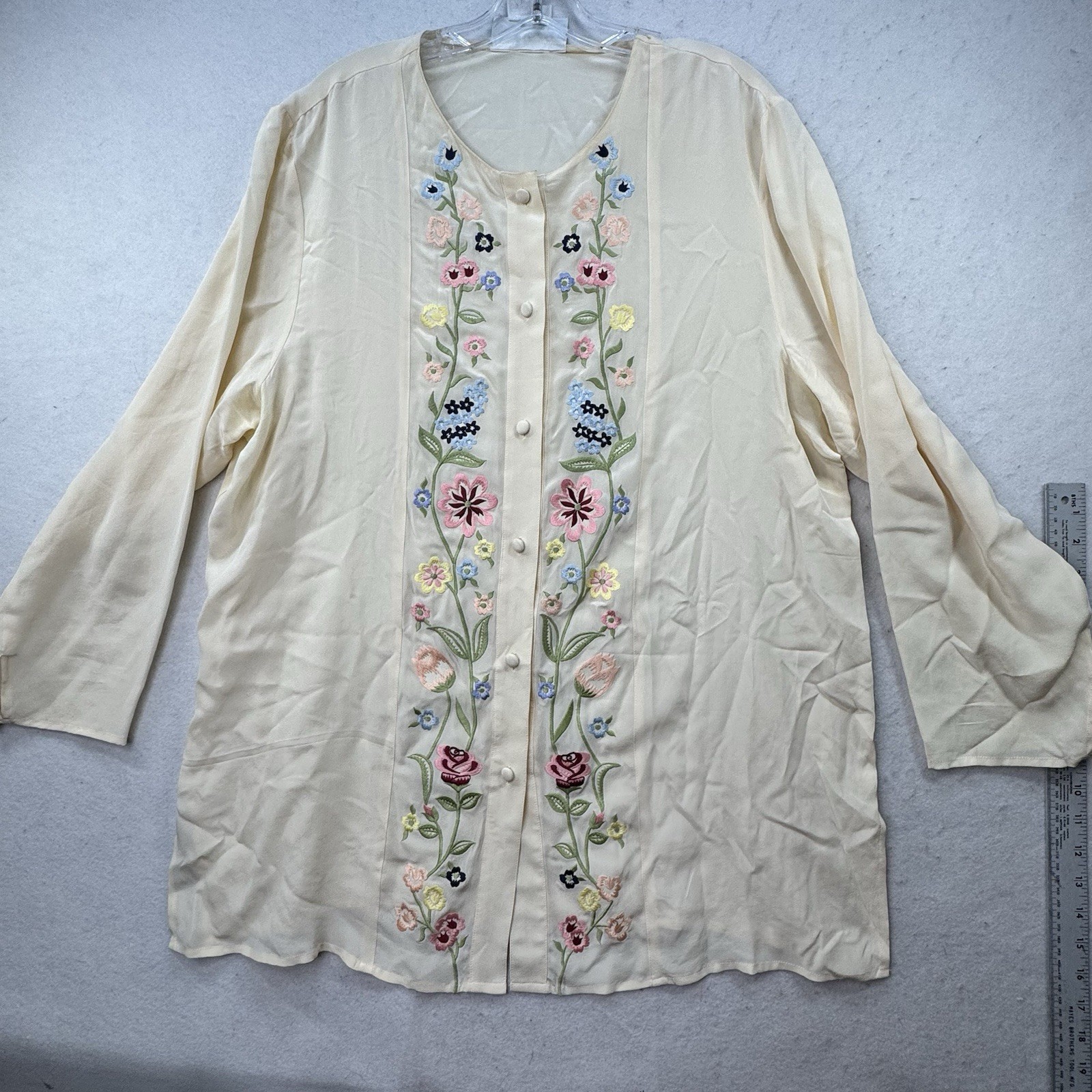 Vintage 100% Silk Diane Von Furstenburg Embroidered Tunic Top Size XL Grandma