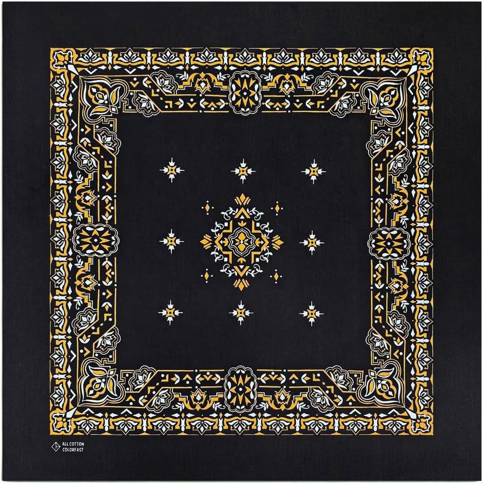 4-Pack 100% Cotton Bandana Set, Vintage Graphic Print, 22×22 inches