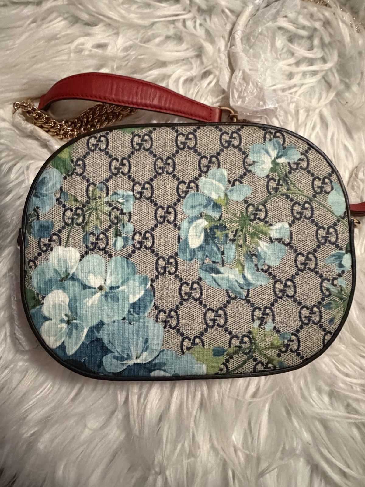 Gucci Beige GG Supreme Blooms Crossbody Chain Strap