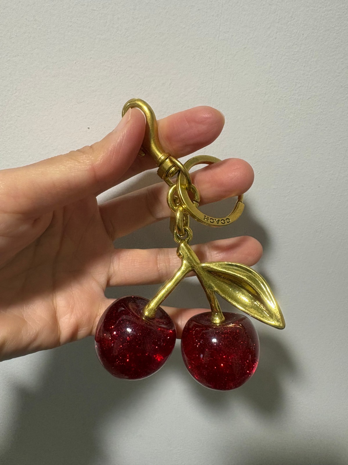 NEW Coach Cherry Apple Bag Charm Red Keychain Resin Metal Brass Purse Decoration