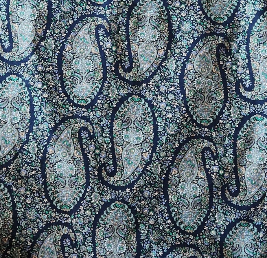 J Crew Pencil Skirt Paisley, Size 12, Cotton, Navy Teal Green +, Orig. ~$90!