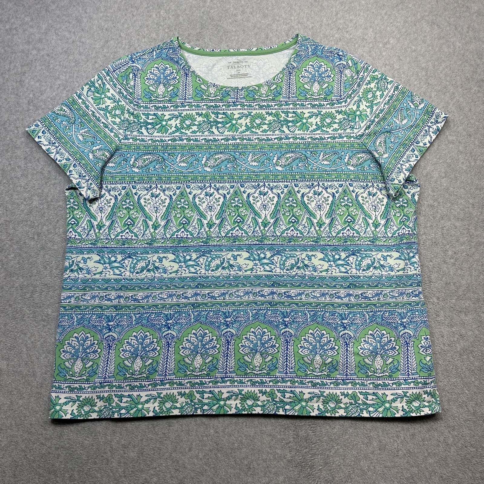 Talbots Tee Shirt Womens Plus 2X Blue Floral Print Short Sleeve Crewneck Top