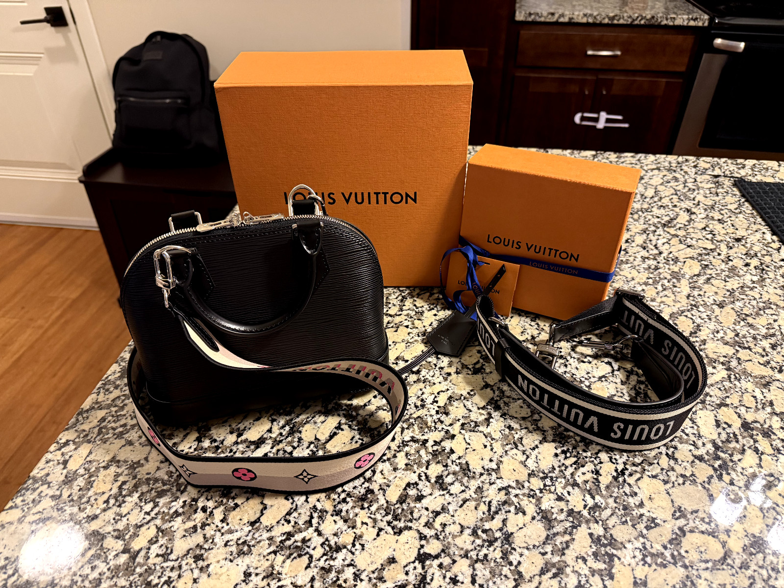 Louis Vuitton Alma BB Monogram Empreinte Black + 2 LV Sporty Staps Included