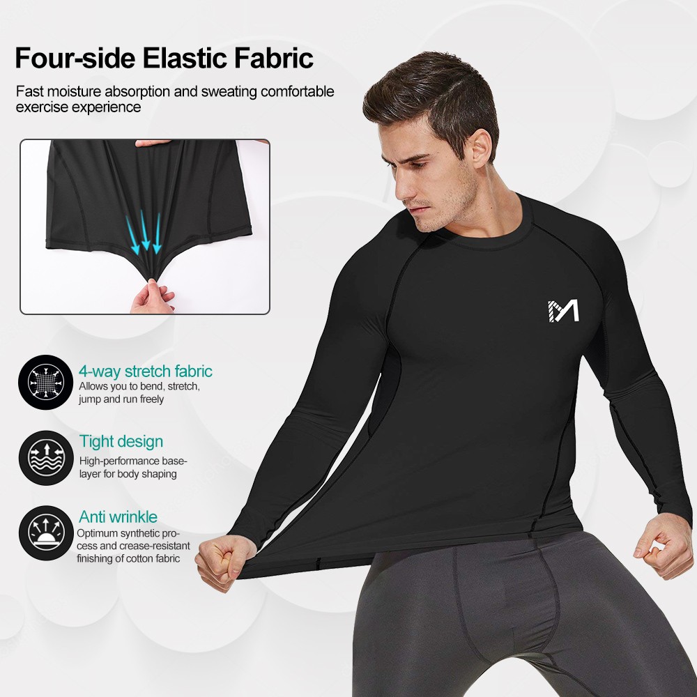 2 Pack Men’s Athletic Long Sleeve Compression Shirts Gym Workout Top Quick Dry