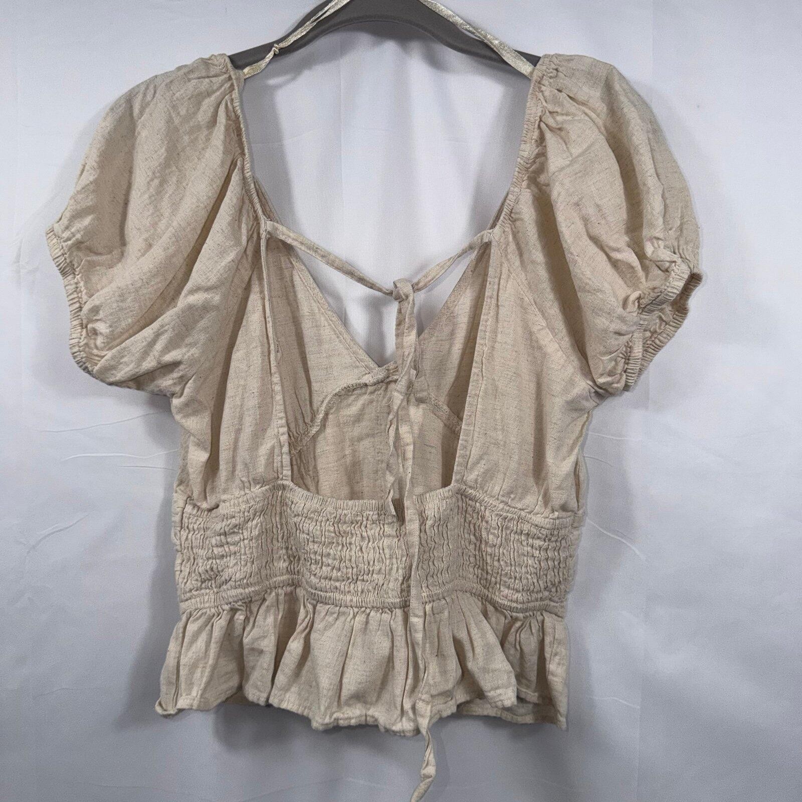 SIM & SAM Women’s Linen Blend Peasant Top Size XL