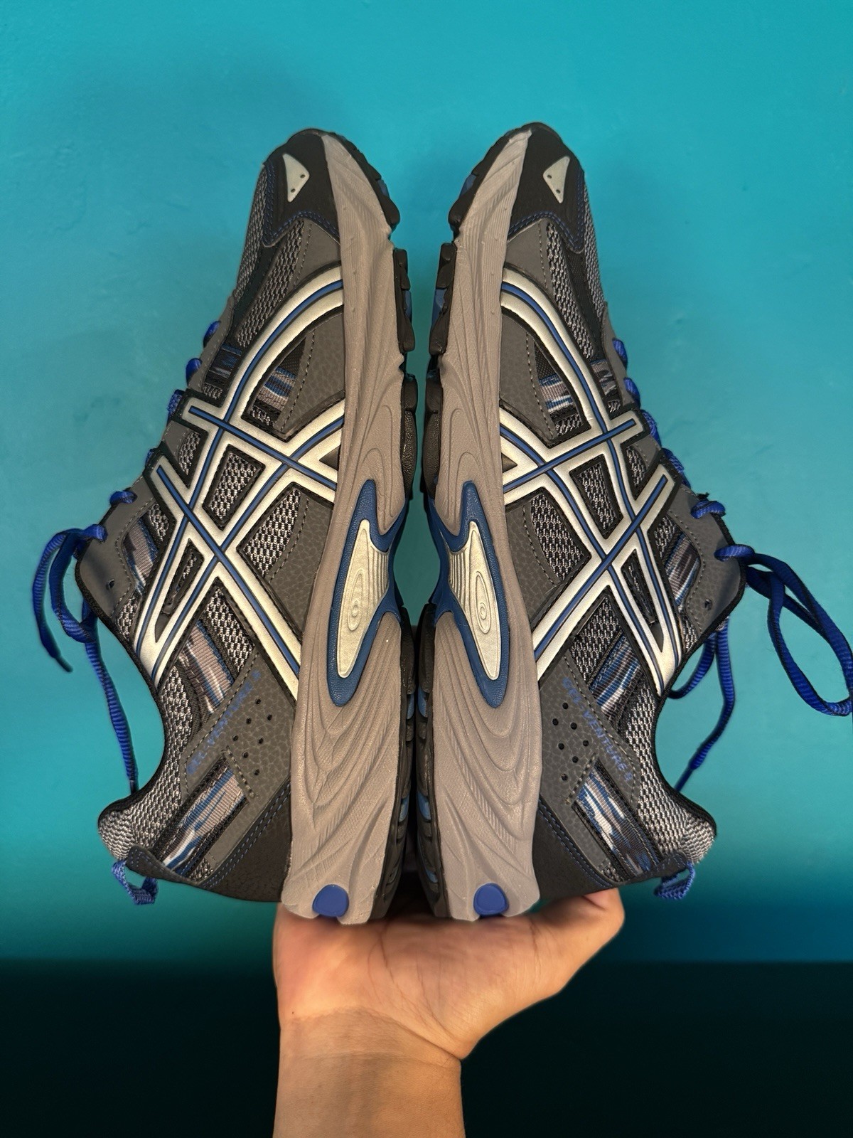 ASICS Gel Venture 5 Men’s Size 12 Gray Blue Trail Running Hiking Shoes Sneakers