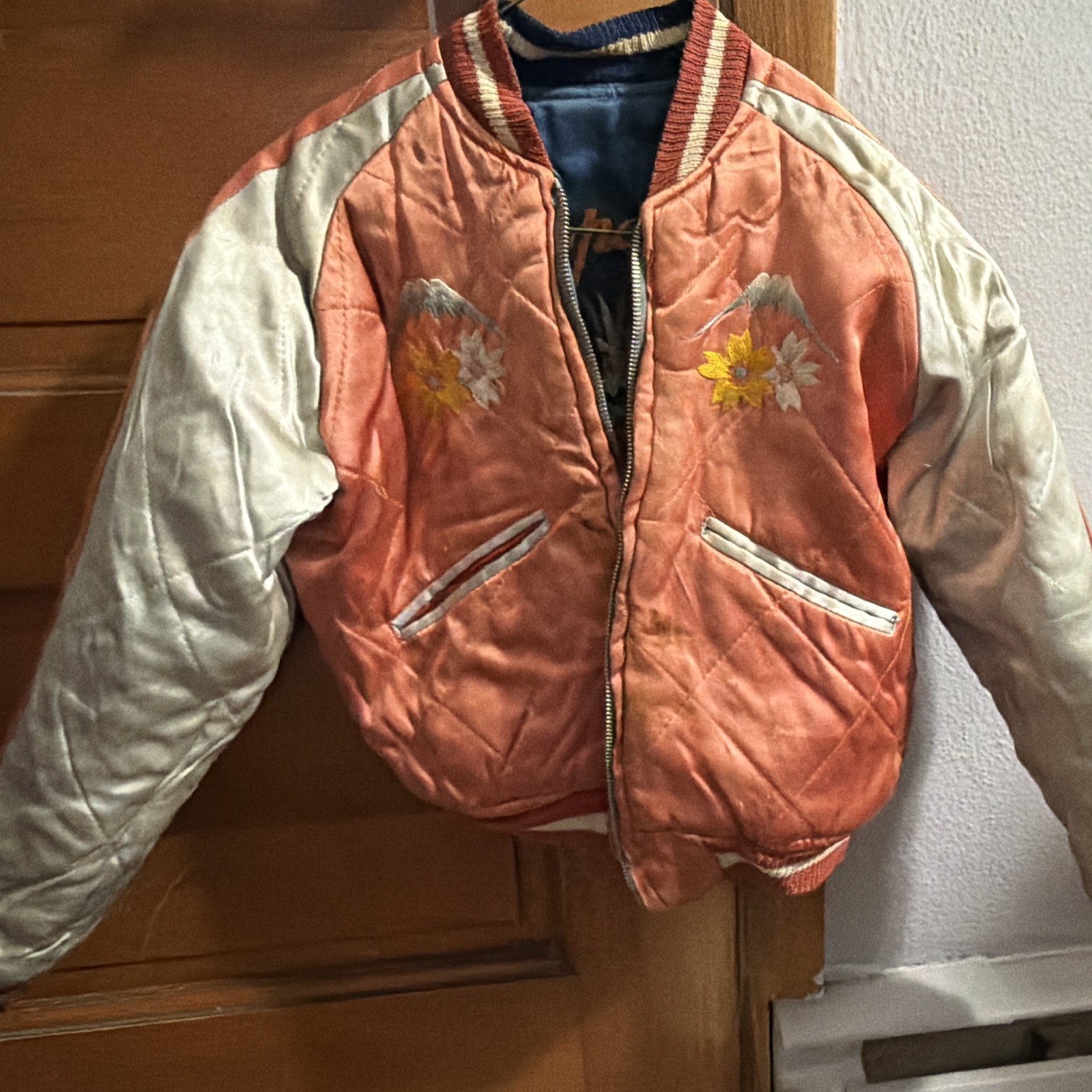 Vtg 1950s Sukajan Souvenir Jacket Reversible Quilted Eagle Mt Fuji Pink Japan