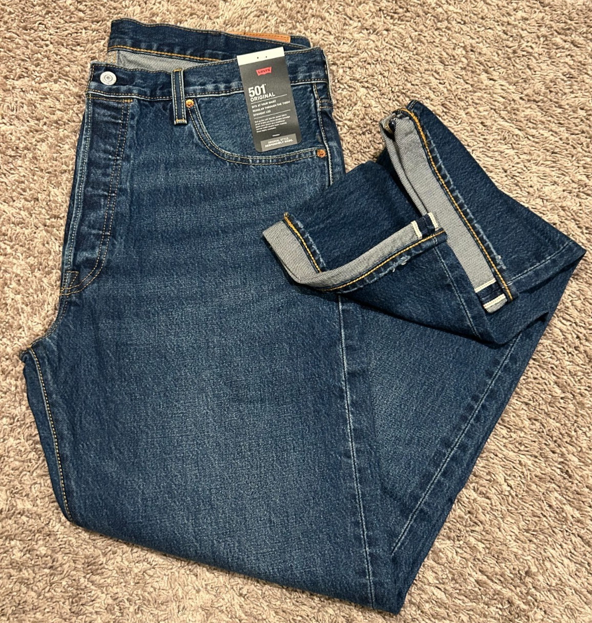 Levi’s Premium 501 Original Fit Selvedge Jeans 100% Cotton 38X34 NWT RT$148 3544
