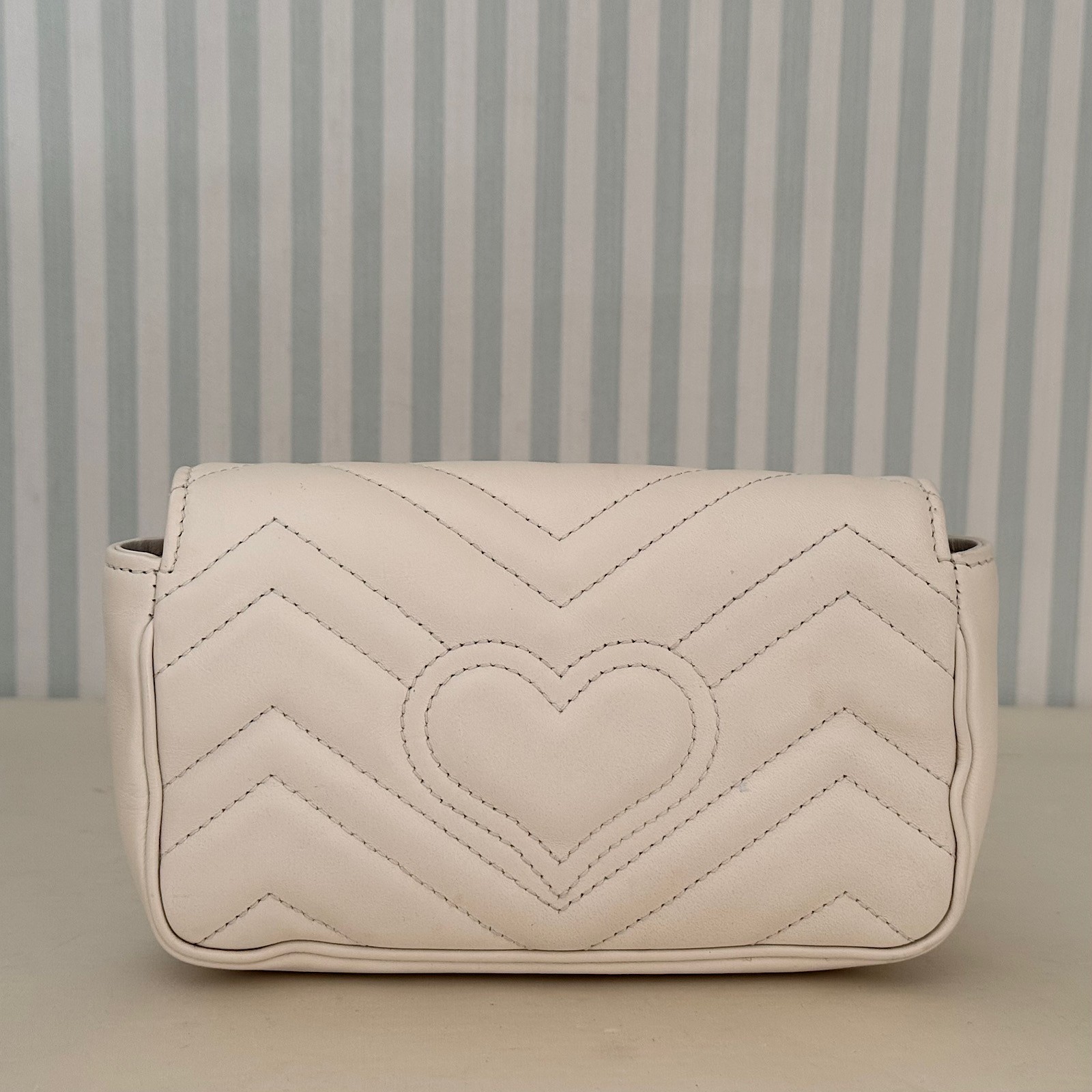 GUCCI GG Marmont 476433 Leather Chain Shoulder Bag White Crossbody with Dust Bag