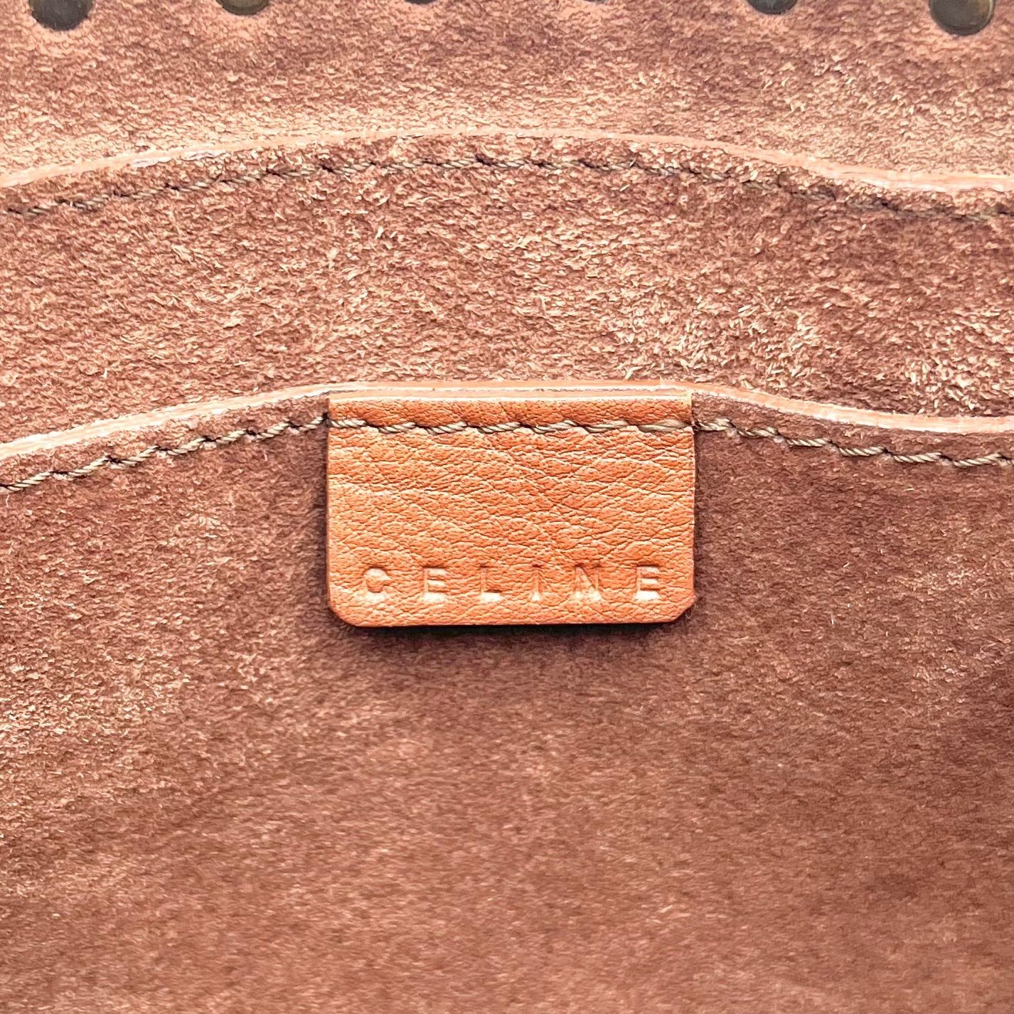 Auth Celine Boogie Bag Y2K Studded Leather Handbag, Brown 2Y9364