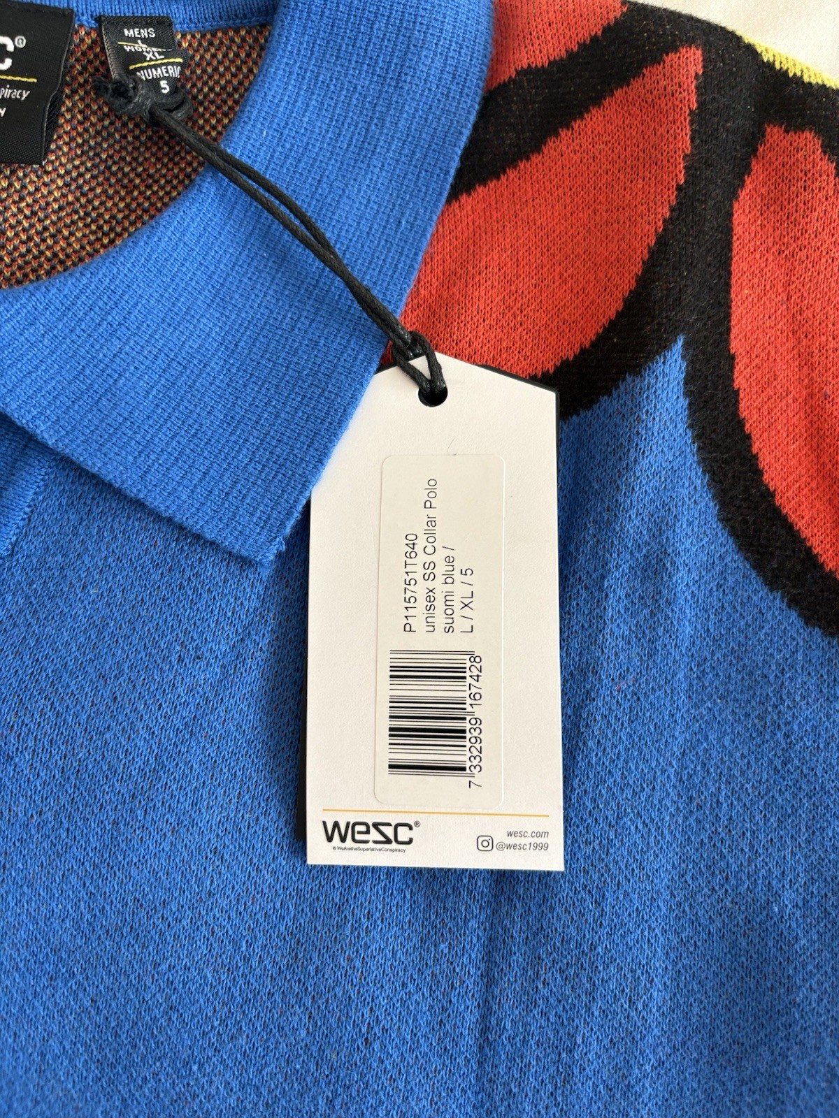 NWT WESC SIZE L MENS BLUE FLORAL COTTON KNIT COLLARED PULLOVER POLO AMAZING!