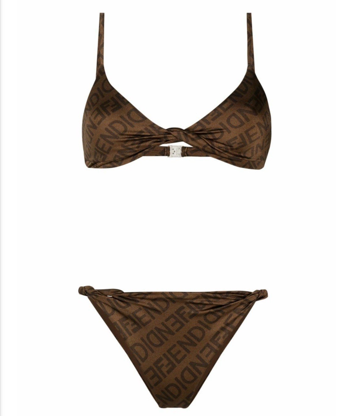 FENDI FF Logo Print Brown Bikini Set