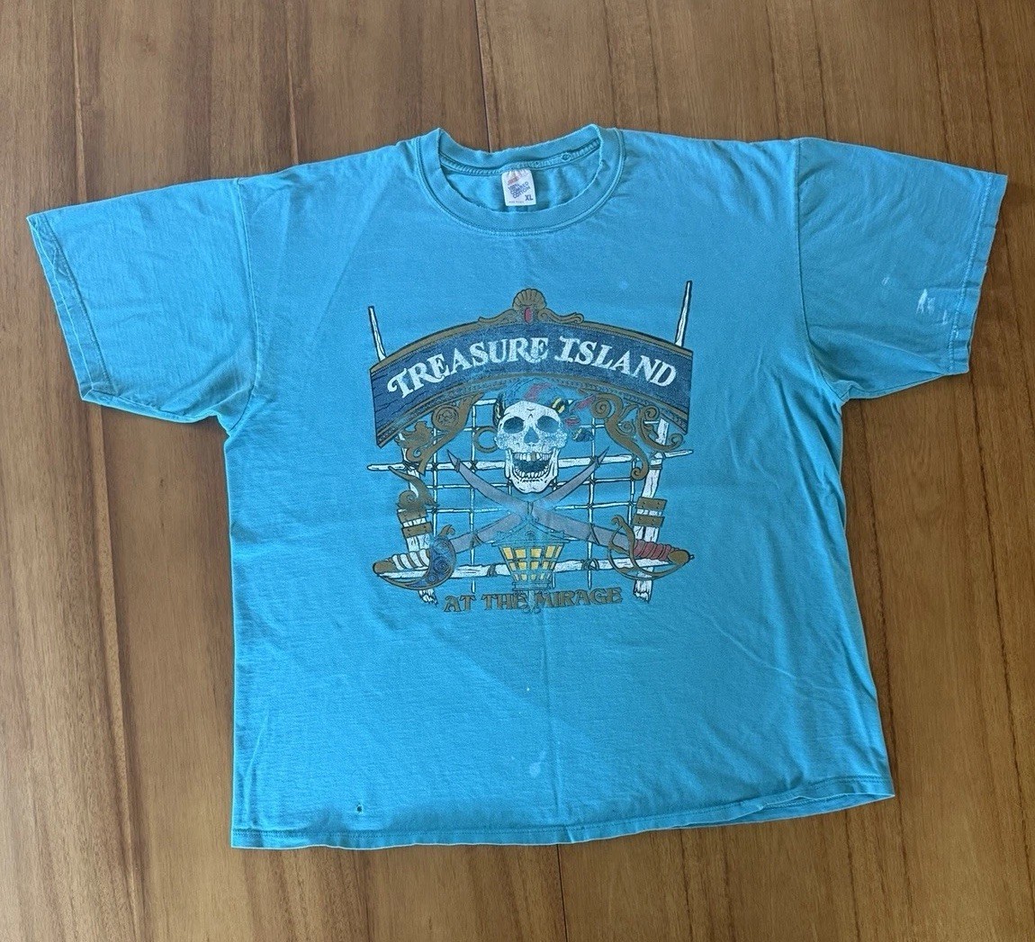 Jerzees Men’s XL Blue Cotton Knit Pirate Skull Graphic Tee Crew Neck SS