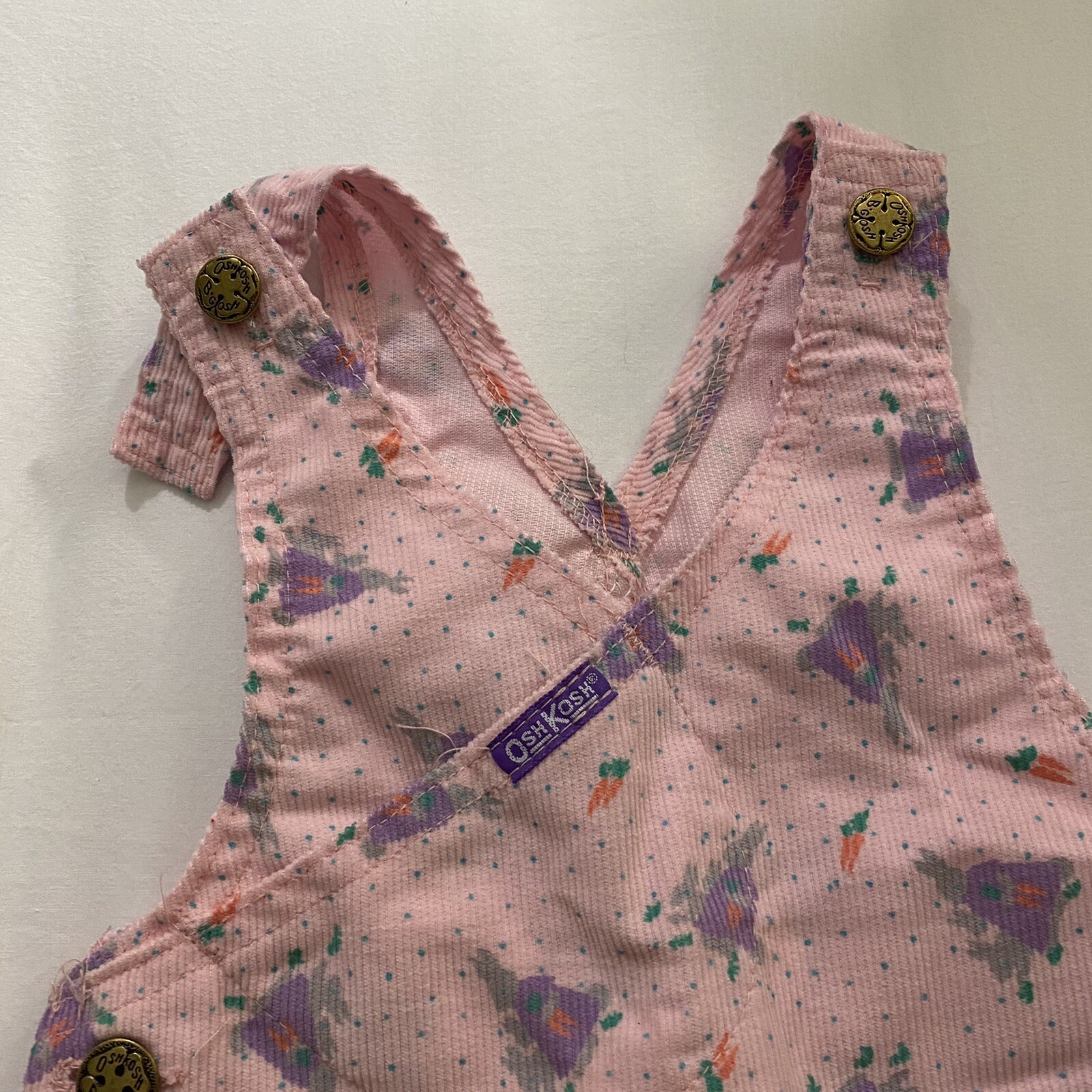 Vintage NWT OshKosh B’Gosh Overalls Vestbak Pink Rabbit Print Corduroy Size 18 m