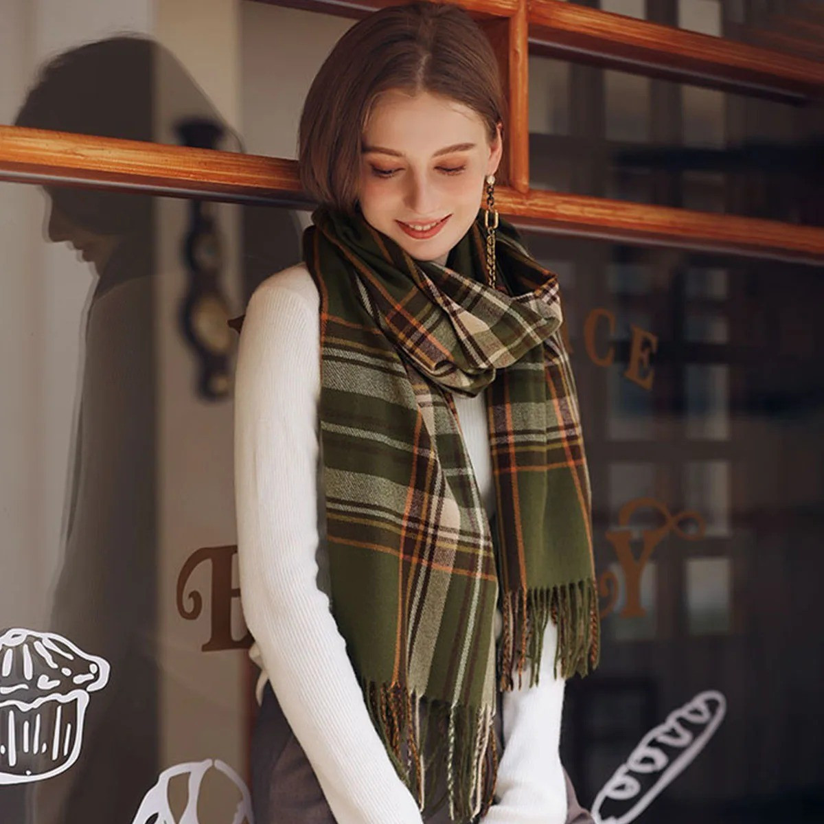Women Fashion Scottish Tartan Scarf Plaid Warm Long Shawl Wrap Valentine Day Gif