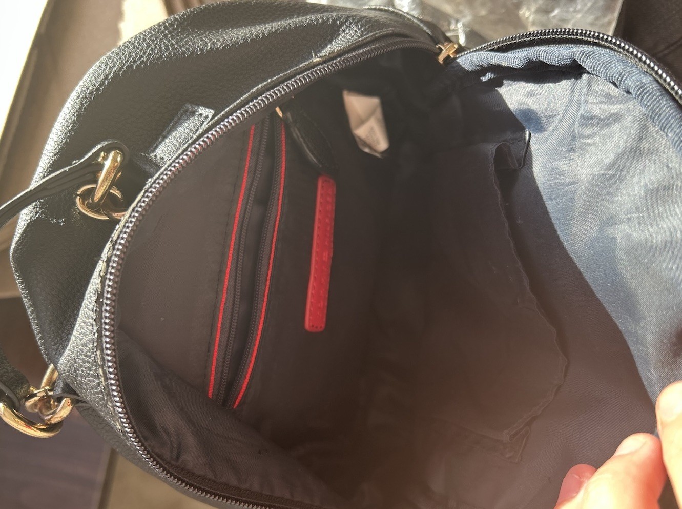 Tommy Hilfiger Black Pebbled Mini Backpack, Gold Hardware, Zip, Logo, Adj Strap