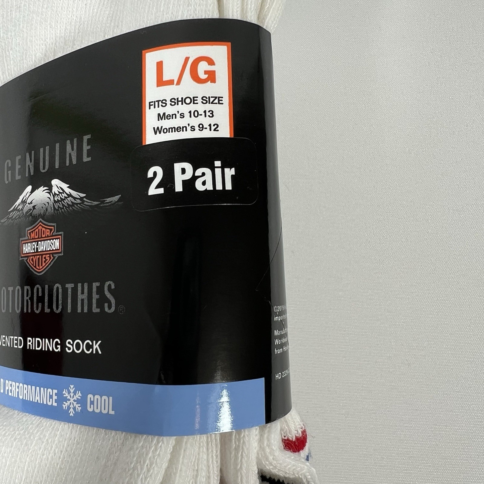 Harley Davidson Socks, Men’s Large, 2 Pair NEW! Made In USA White HD #1 Logo