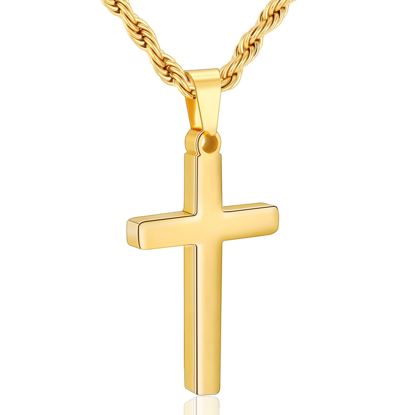 HEYOLL Cross Necklace for Boys Men 45cm/18inch-Average Boys, Gold