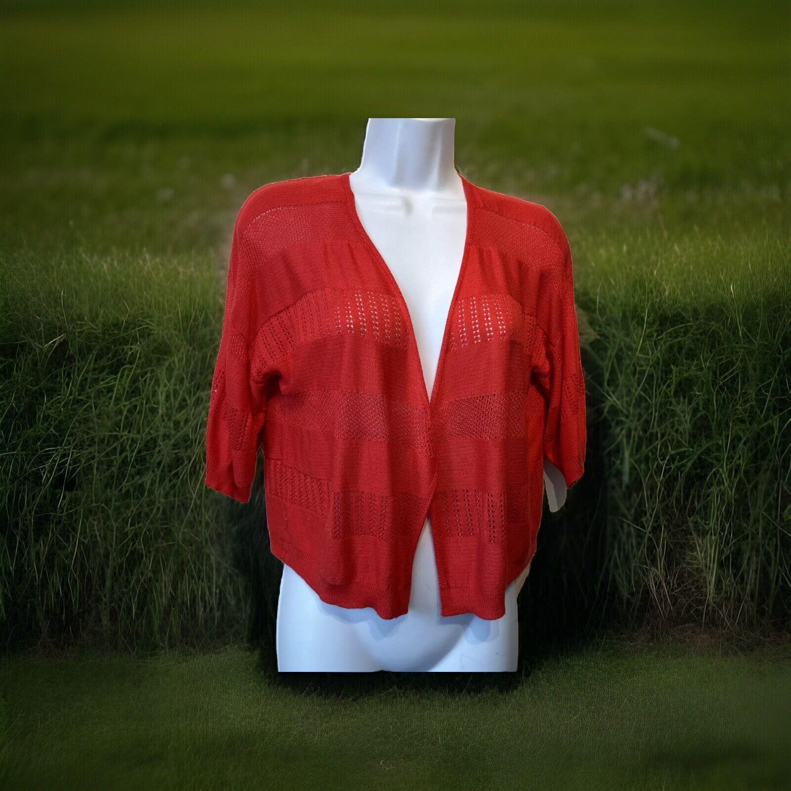 RED CROP CARDIGAN SHRUG KNIT JACKET ANY SEASON ANY OCCASION SZ L 16