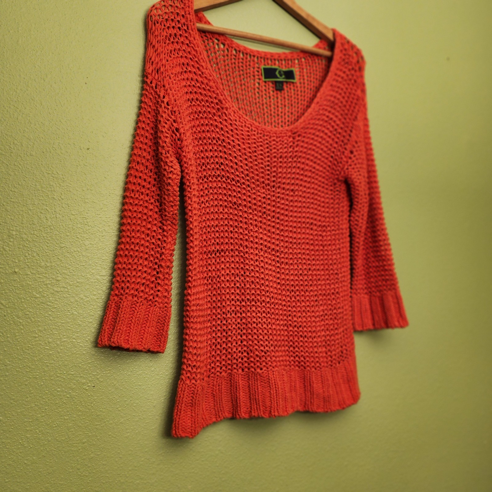 C Wonder Open Weave Knit Long Sleeve Sweater Orange Women’s XS