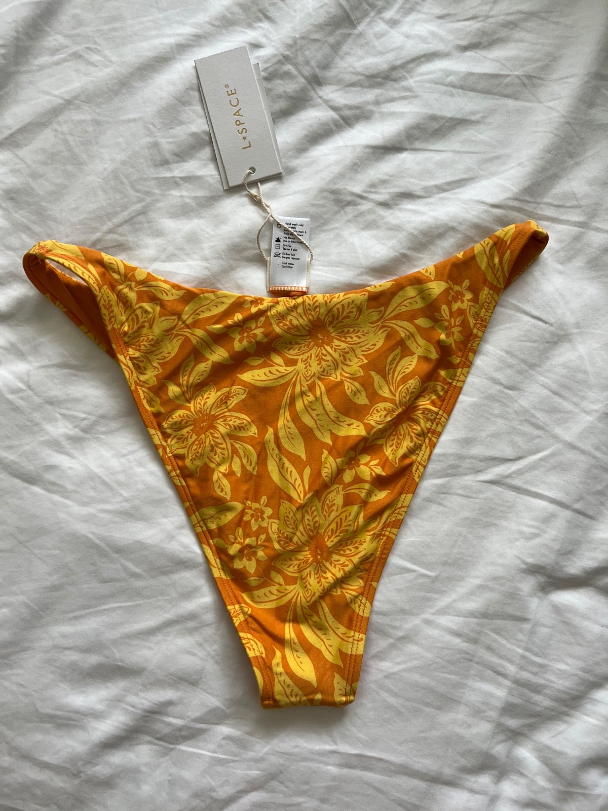 L*SPACE Women’s Leilani Bitsy Bikini Bottom Golden Hour Large High Leg NWT