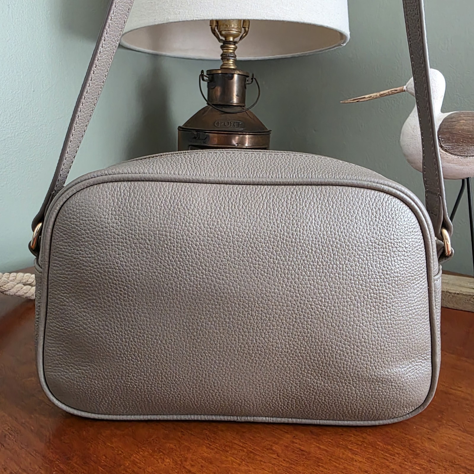 Sam Edelman Loraine Horsebit Taupe Pebbled Leather Camera Crossbody Bag
