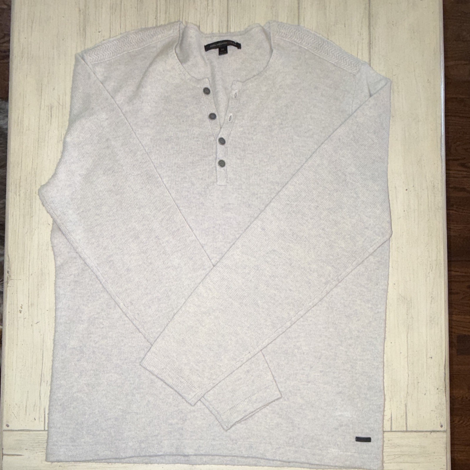John Varvatos U.S.A. Men’s White Wool Blend Knit Henley Button Sweater XL
