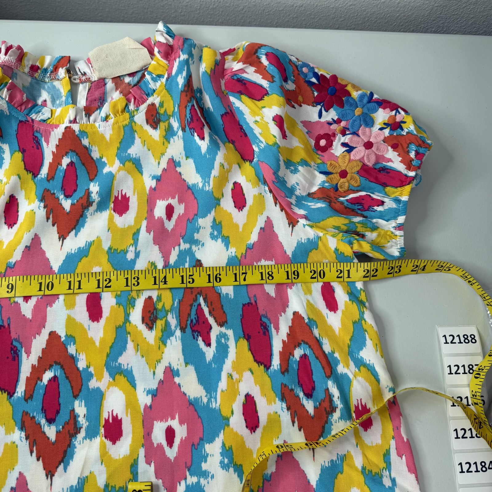 Savanna Jane Blouse Womens Large Multicolor Tunic Puff Sleeve Embroidered Floral