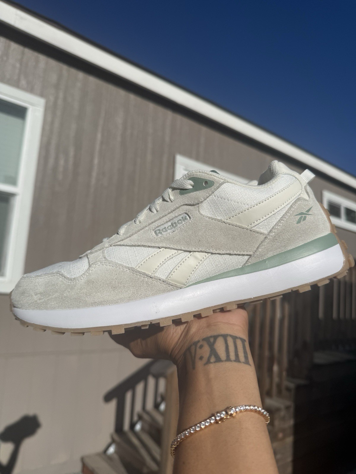 Reebok Classic Leather Lifestyle Sneakers | Cream Sage Green Gum Sole Size 11.5