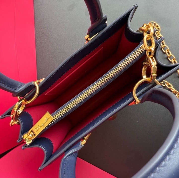 SCHIAPARELLI Style Large Blue Navy Inspired Leather Anatomy Bag.