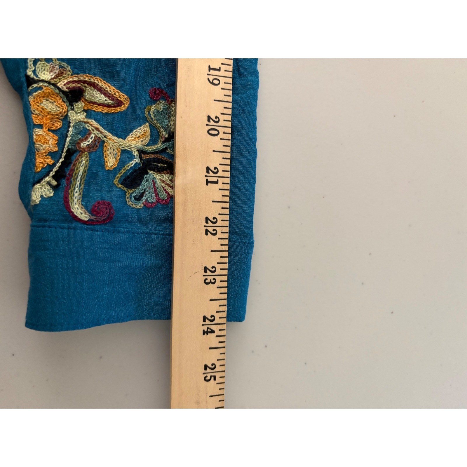 Fig and Flower Womens XL Teal Blue Embroidered Button Down Shirt Floral Boho Top