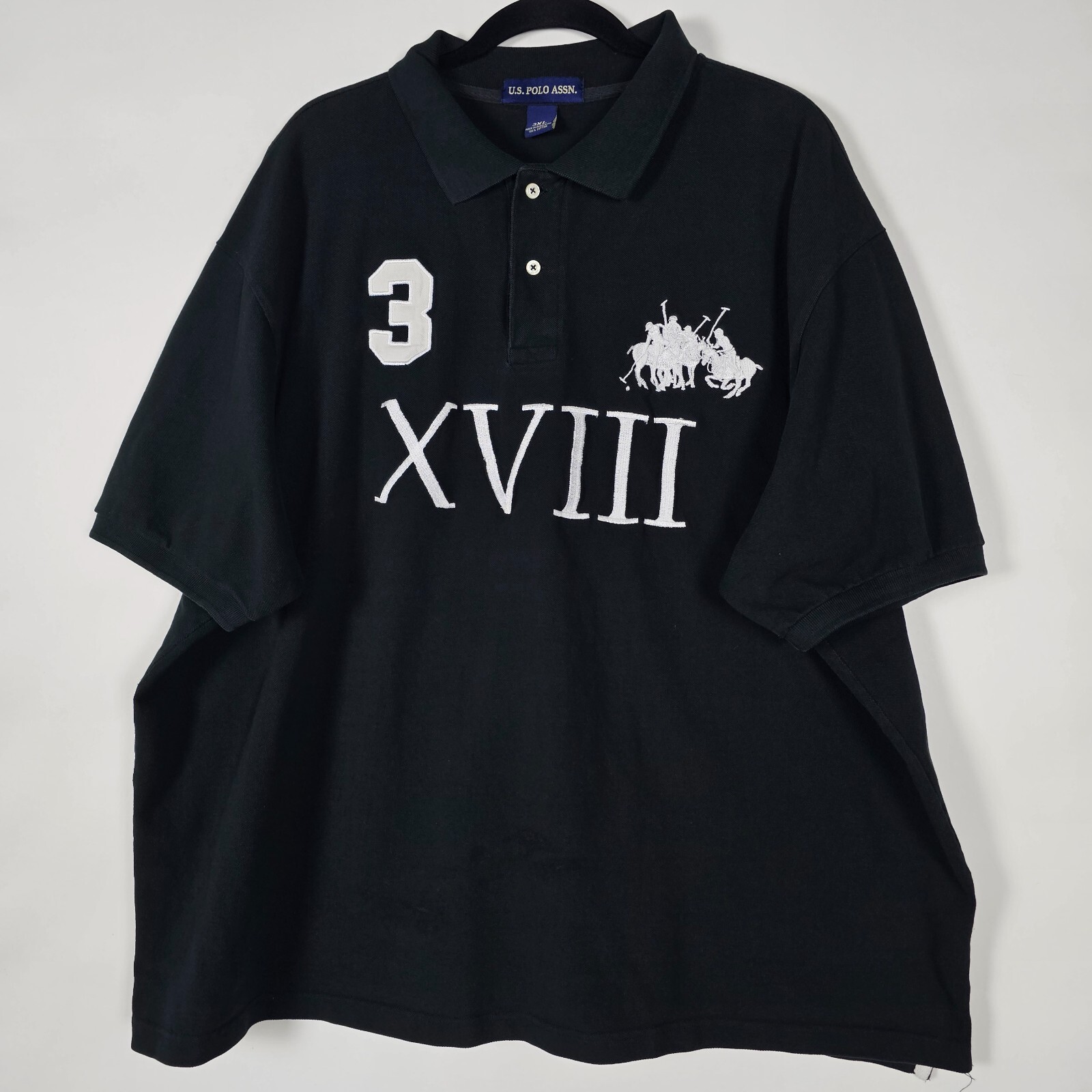US Polo ASSN Embroidered Pony Preppy XVIII Mens 3XL Short Sleeve Black Shirt