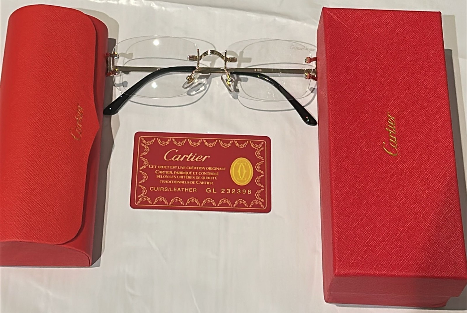 Cartier Big C Without Diamond Cut Clear/Transparent Frameless Lens FREE SHIPPING