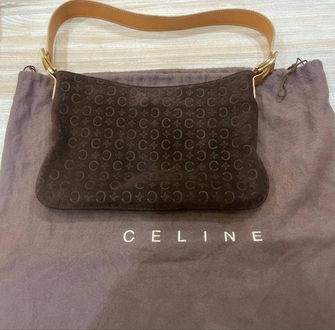 Celine C Macadam Suede Shoulder Bag Brown One Shoulder Vintage Logo Authentic